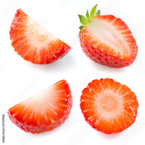 Strawberry isolated. Collection of slices and a half