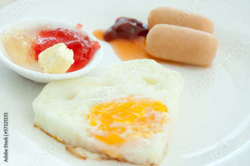 Breakfast - toasts, egg, sausage
