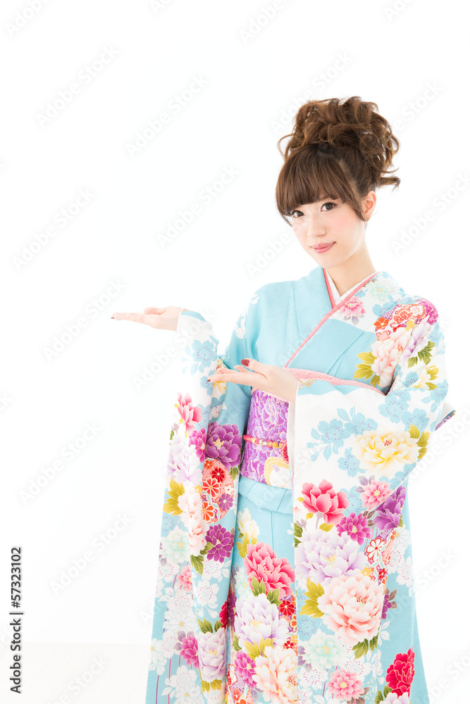 Beautiful asian kimono woman on white background Beautiful asian kimono woman on white background