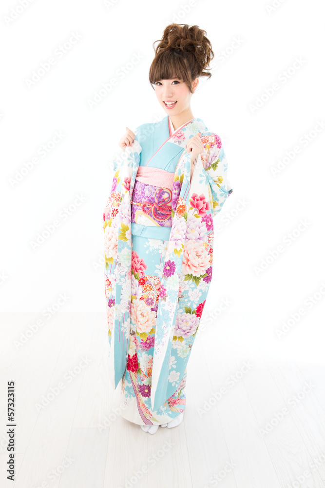 Beautiful asian kimono woman on white background Beautiful asian kimono woman on white background