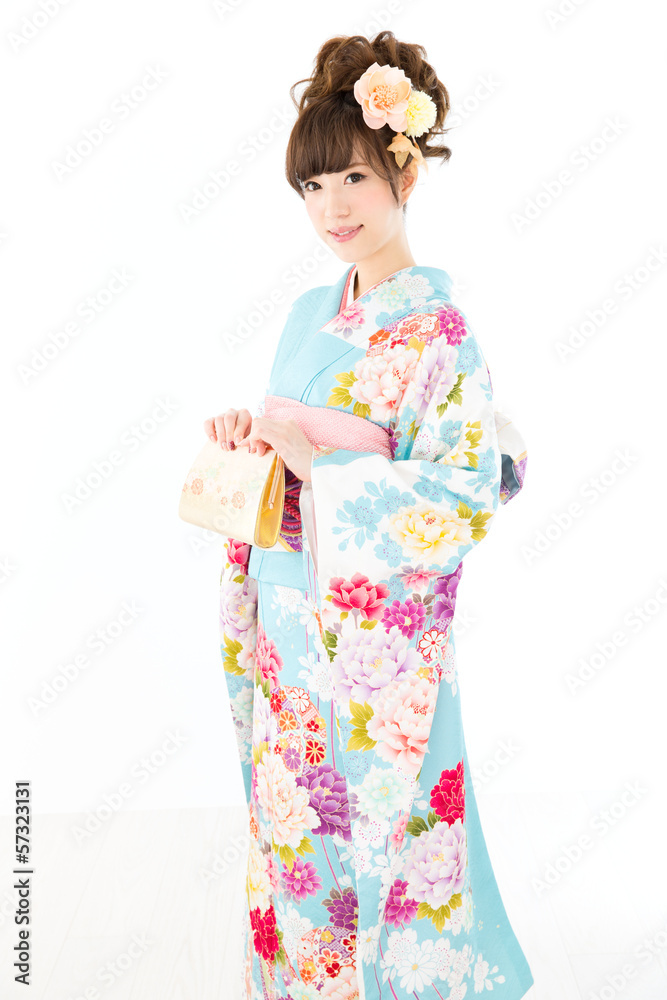 Beautiful asian kimono woman on white background Beautiful asian kimono woman on white background