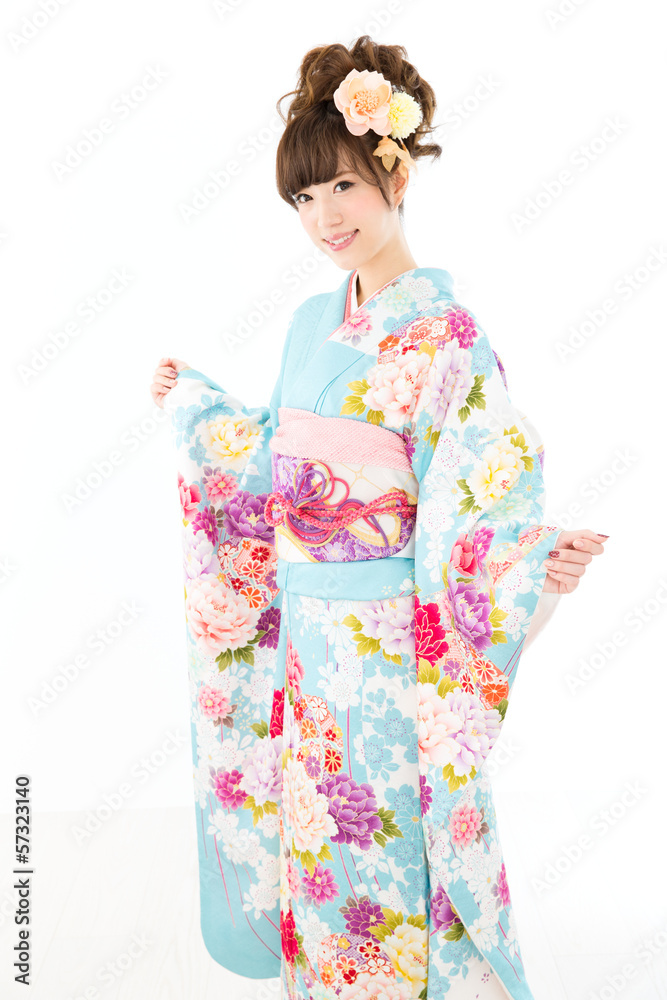 Beautiful asian kimono woman on white background Beautiful asian kimono woman on white background