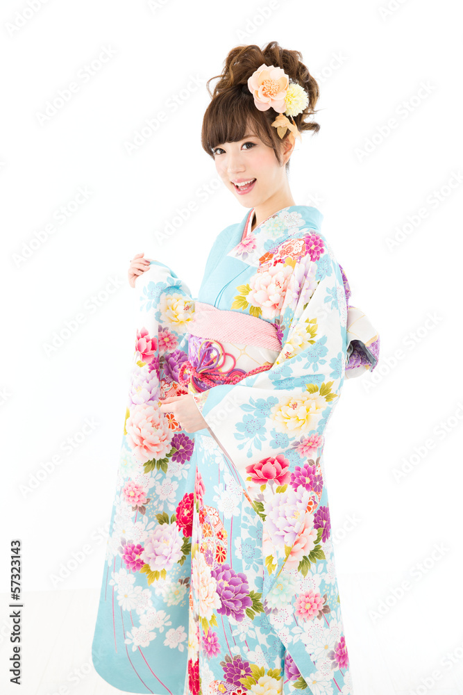 Beautiful asian kimono woman on white background Beautiful asian kimono woman on white background