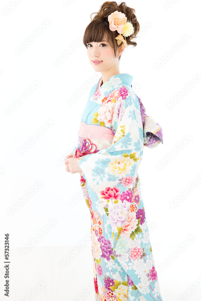 Beautiful asian kimono woman on white background Beautiful asian kimono woman on white background