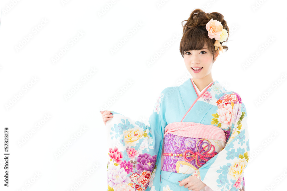 Beautiful asian kimono woman on white background Beautiful asian kimono woman on white background