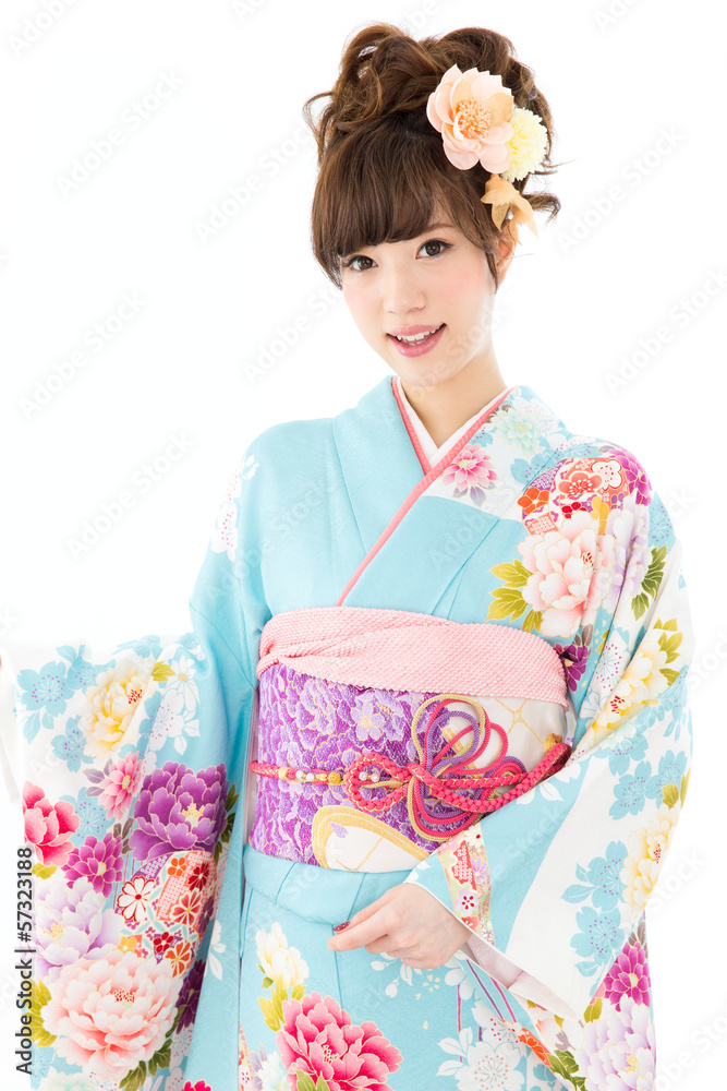 Beautiful asian kimono woman on white background Beautiful asian kimono woman on white background