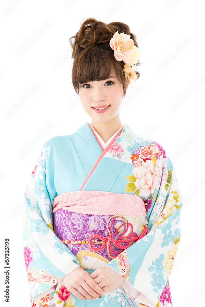 Beautiful asian kimono woman on white background Beautiful asian kimono woman on white background