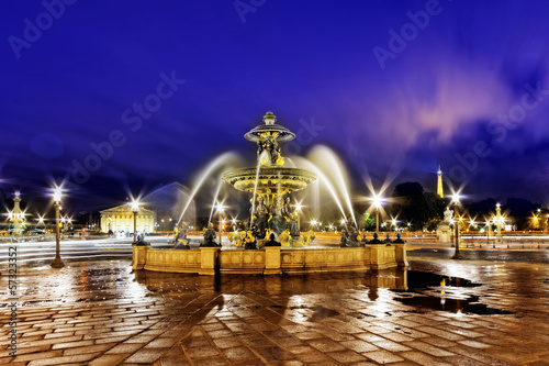 Fountain at Place de la Concord in Paris by dusk. France