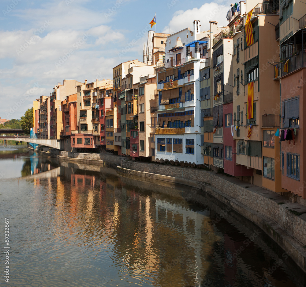 Multi-colored houses on the banks of the river