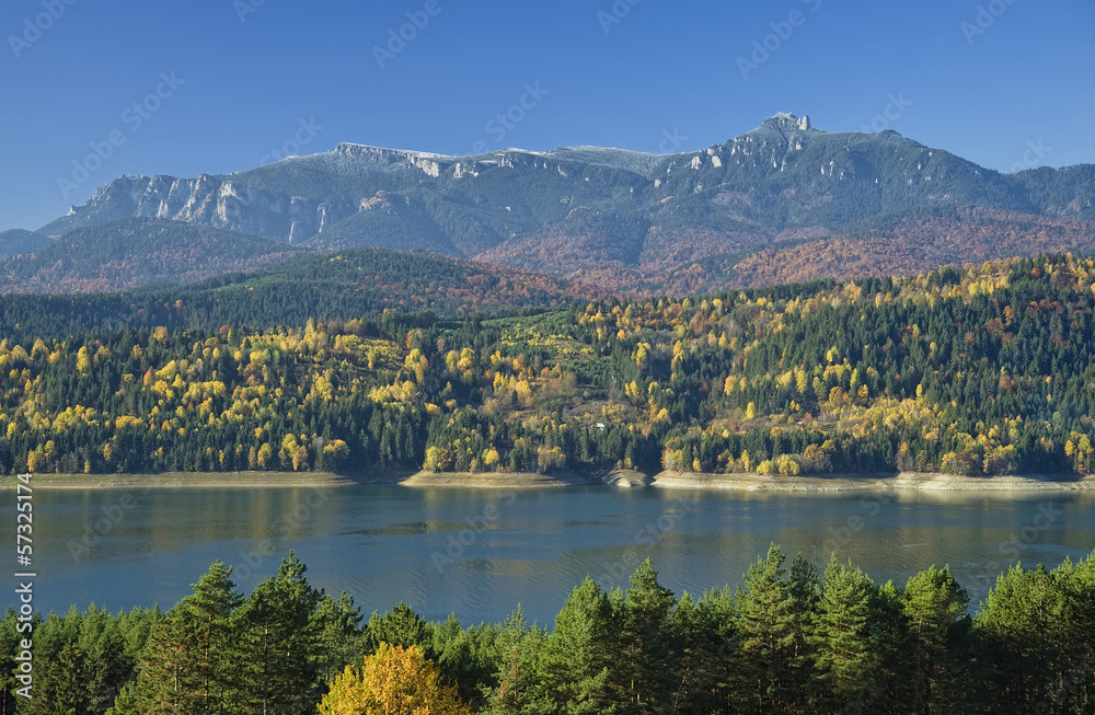Fresh autumn landscape of mountain and lake