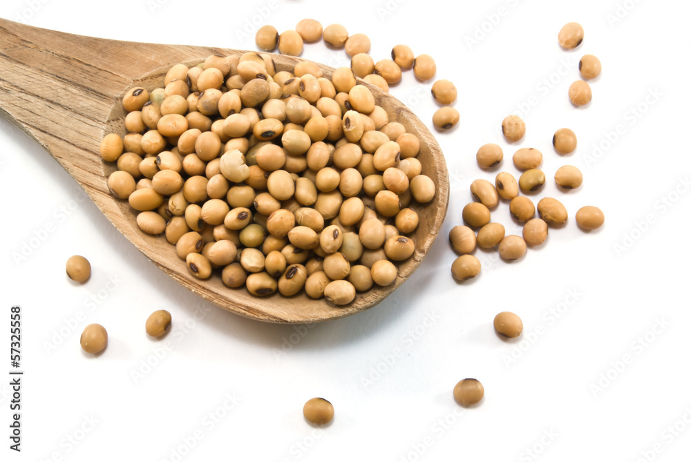 Soybean in wooden ladle Soybean in wooden ladle