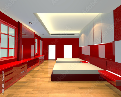 ineterior design bedroom red theme photo