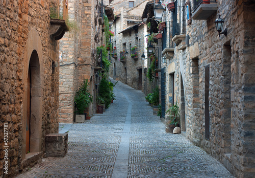 Old street in the medieval village of Ainsa.Aragon.Spain photo