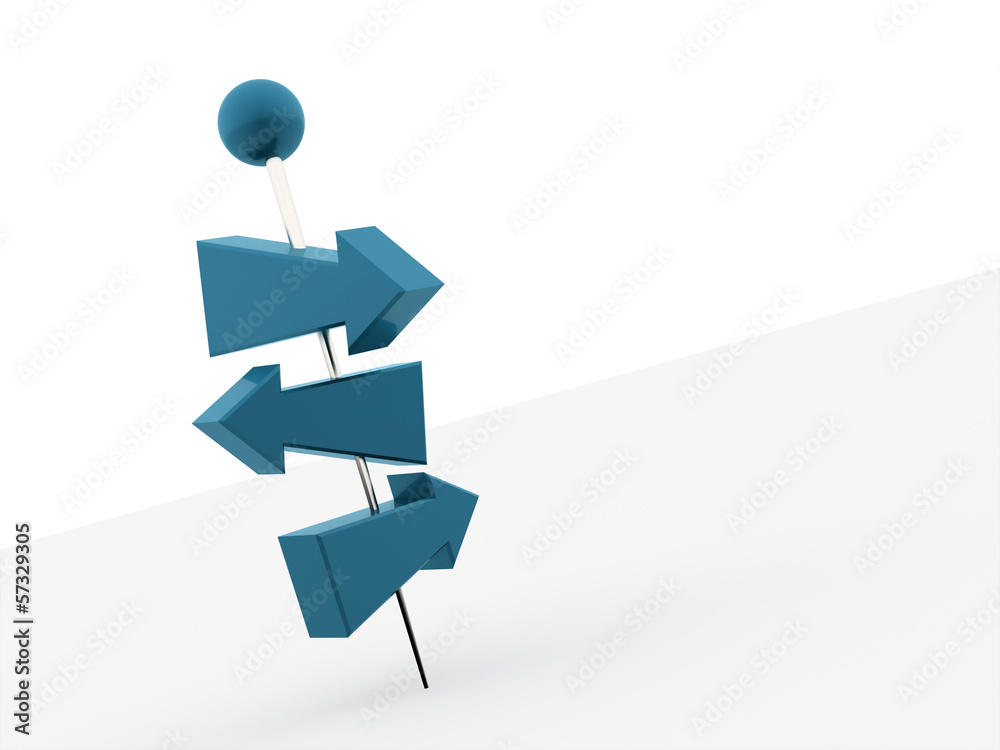 Tree blue arrows concept pierced with push pin