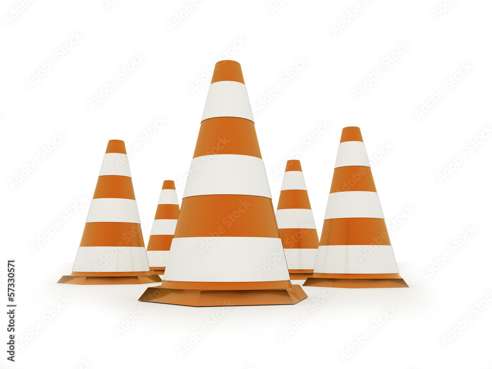 Orange road cones rendered isolated on white Orange road cones rendered isolated on white