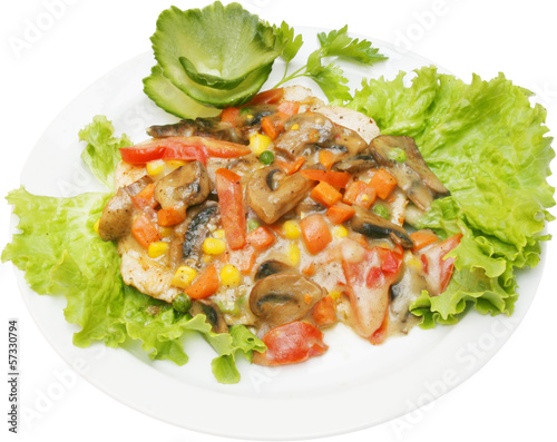 Chicken with vegetables, mushrooms and sauce