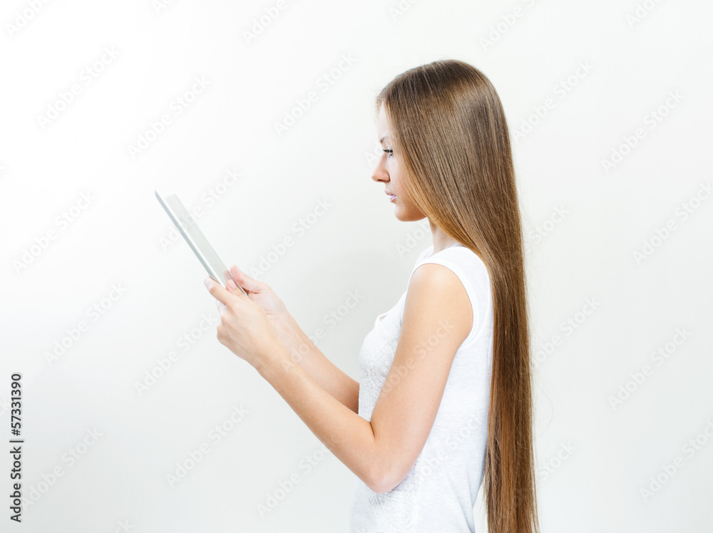 Smiling business woman with tablet computer Smiling business woman with tablet computer