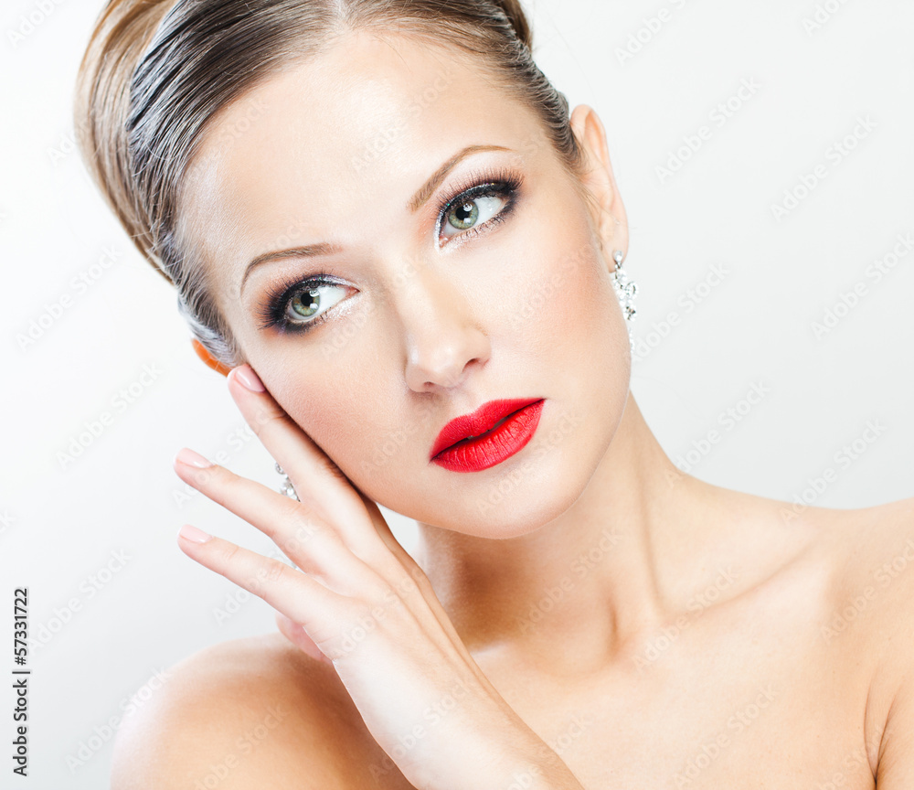 Close up portrait of beautiful young woman face Close up portrait of beautiful young woman face