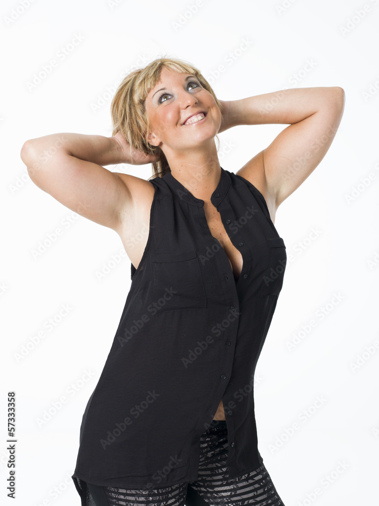 real middle aged woman posing on white background real middle aged woman posing on white background