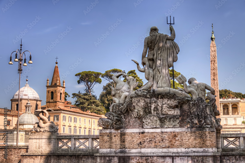 Fototapeta premium Piazza del Popolo in Rome and the Neptune statue