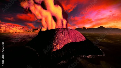 Anak Krakatau erupting - fantasy illustration photo