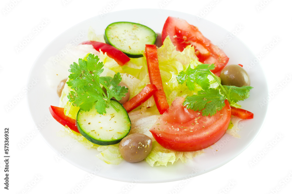 salad on plate on white background salad on plate on white background