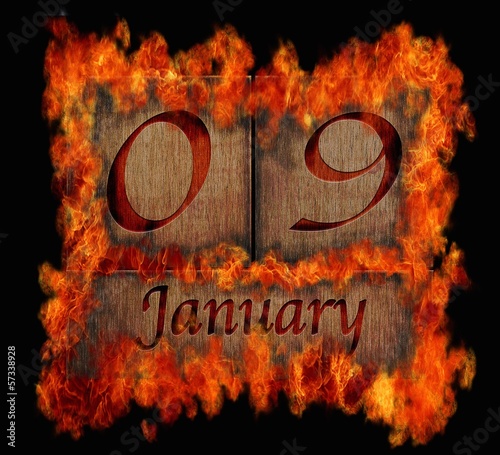 Burning wooden calendar January 9.