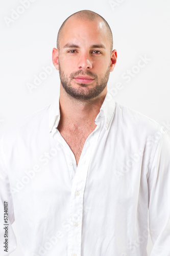 young man portrait, he wearing white shirt