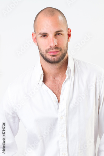 young man portrait, he wearing white shirt