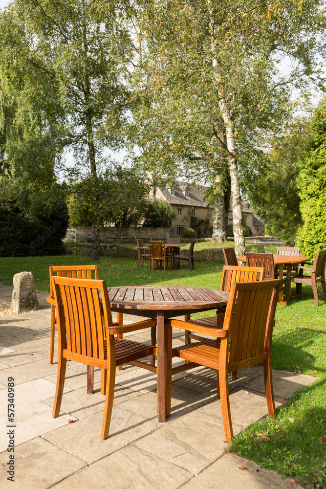 Garden and tables in Cotswold district of England