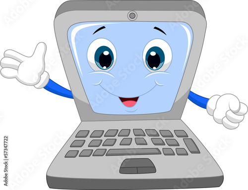 Cute laptop cartoon waving hand