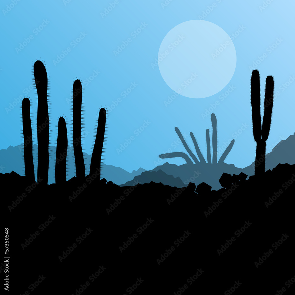 Desert cactus plants wild nature landscape illustration backgrou