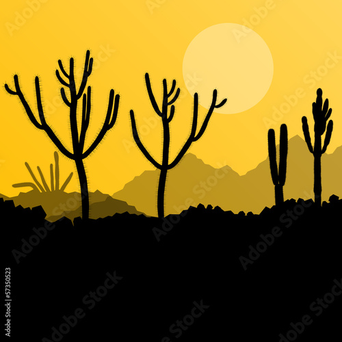 Desert cactus plants wild nature landscape illustration backgrou