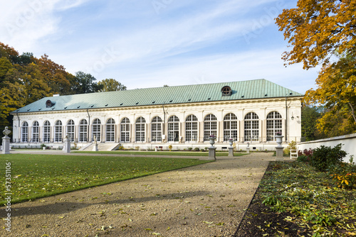 Panoramic view of old orangery in Lazienki park, Warsaw, Poland