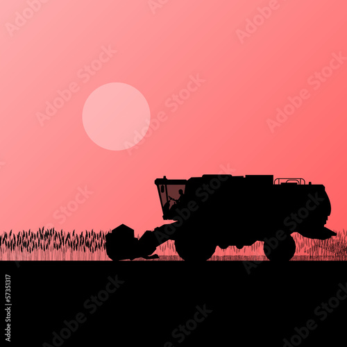 Agricultural combine harvester in grain field seasonal farming l