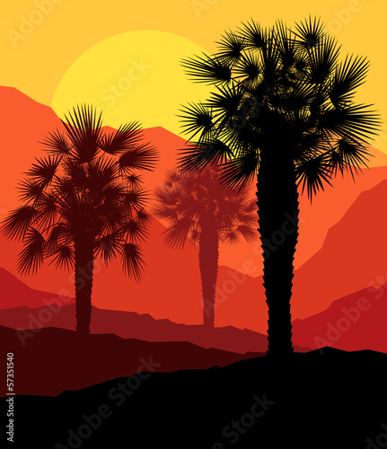 Palms tropical sunset mysterious vector background #57351540