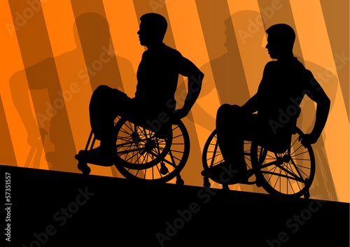 Active disabled men in a wheelchair detailed sport concept silho
