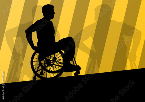 Active disabled men in a wheelchair detailed sport concept silho