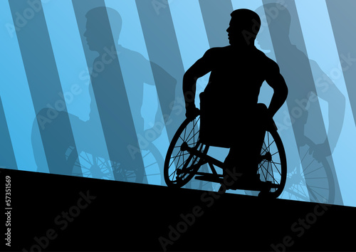 Active disabled men in a wheelchair detailed sport concept silho