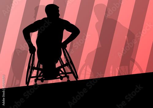 Active disabled men in a wheelchair detailed sport concept silho