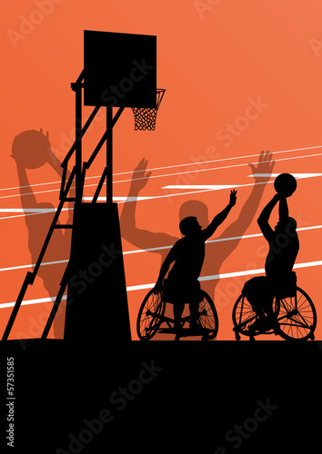 Active disabled men basketball players in a wheelchair detailed