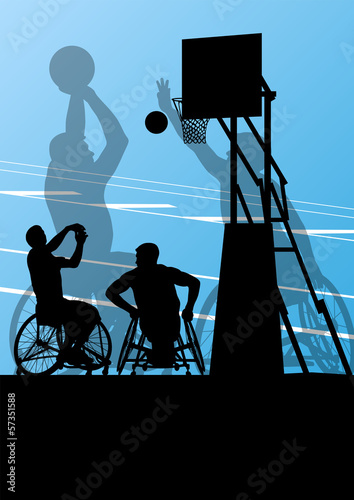 Active disabled men basketball players in a wheelchair detailed