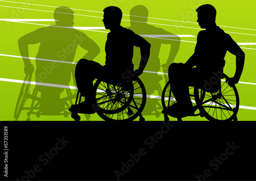 Active disabled men in a wheelchair detailed sport concept silho