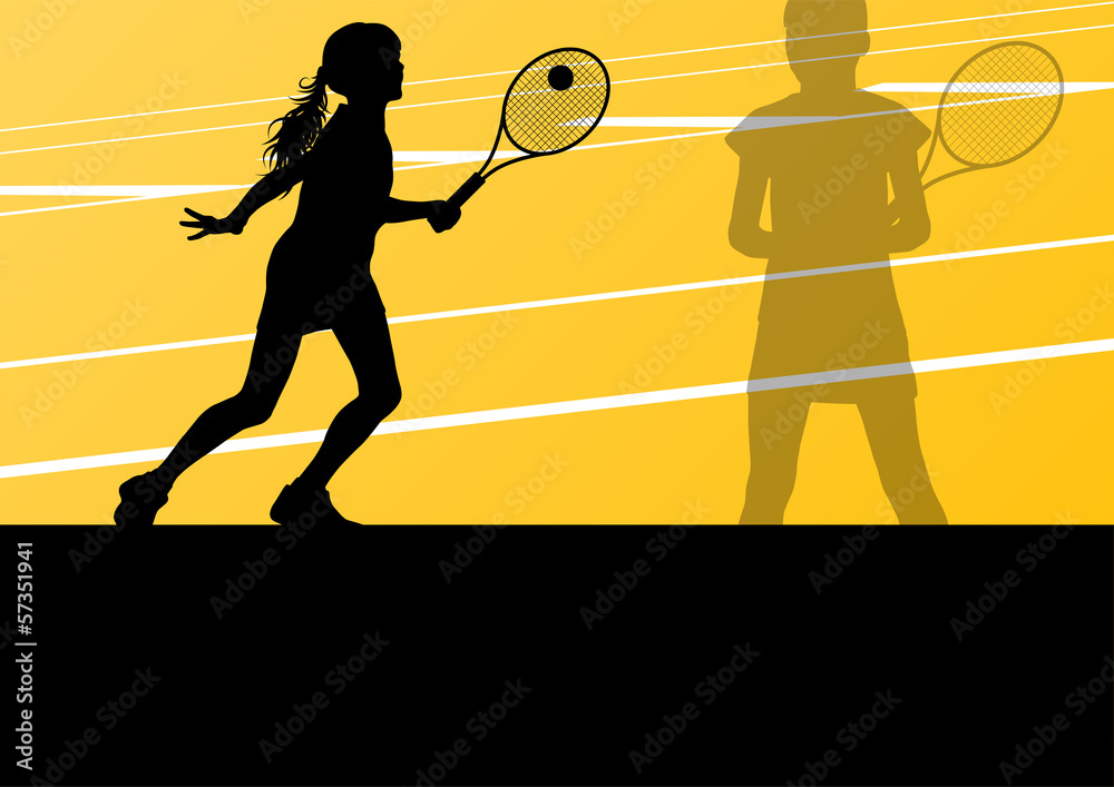 Tennis players active sport silhouettes vector background