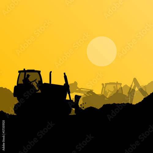 Bulldozer and excavator loader at industrial construction site v