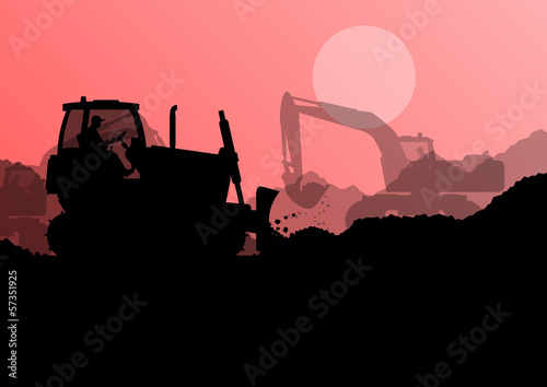 Bulldozer and excavator loader at industrial construction site v