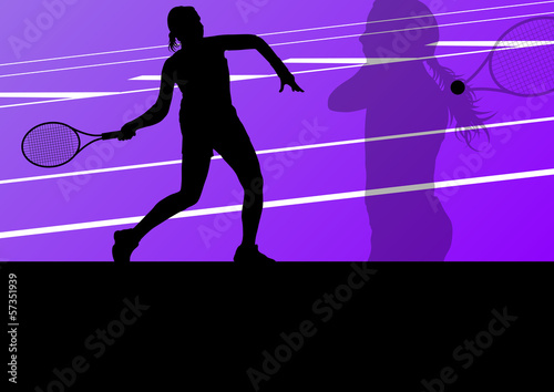 Tennis players active sport silhouettes vector background