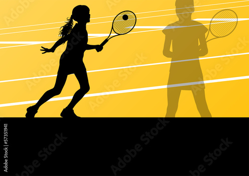 Tennis players active sport silhouettes vector background