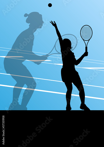 Tennis players active sport silhouettes vector background