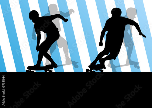 Active skateboarders detailed sport concept silhouette illustrat